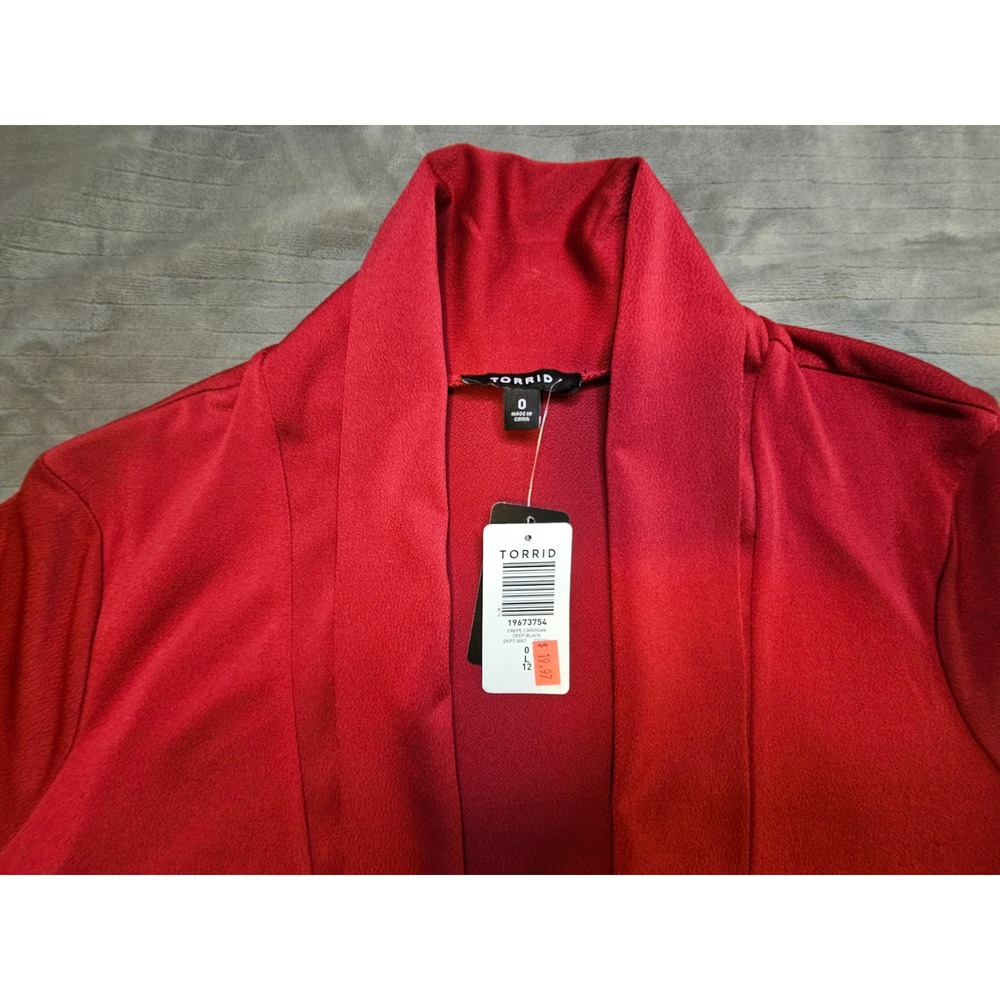 NWT Torrid Red Crepe Open Front Cardigan Shawl Collar Pockets Size 0